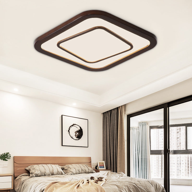 Square Ceiling Lighting Contemporary Dark Wood LED Flush Mount Ceiling Fixture in White/Warm/Natural Light