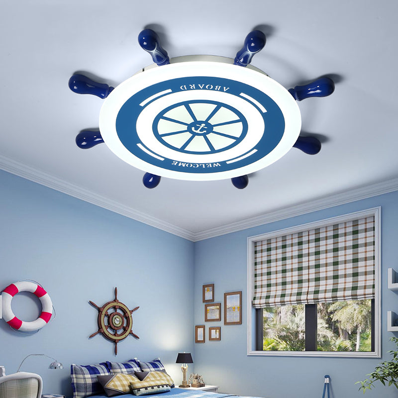 Rudder Flush Mount Lighting Kids Acrylic LED Blue Ceiling Mounted Fixture for Bedroom, Warm/White Light