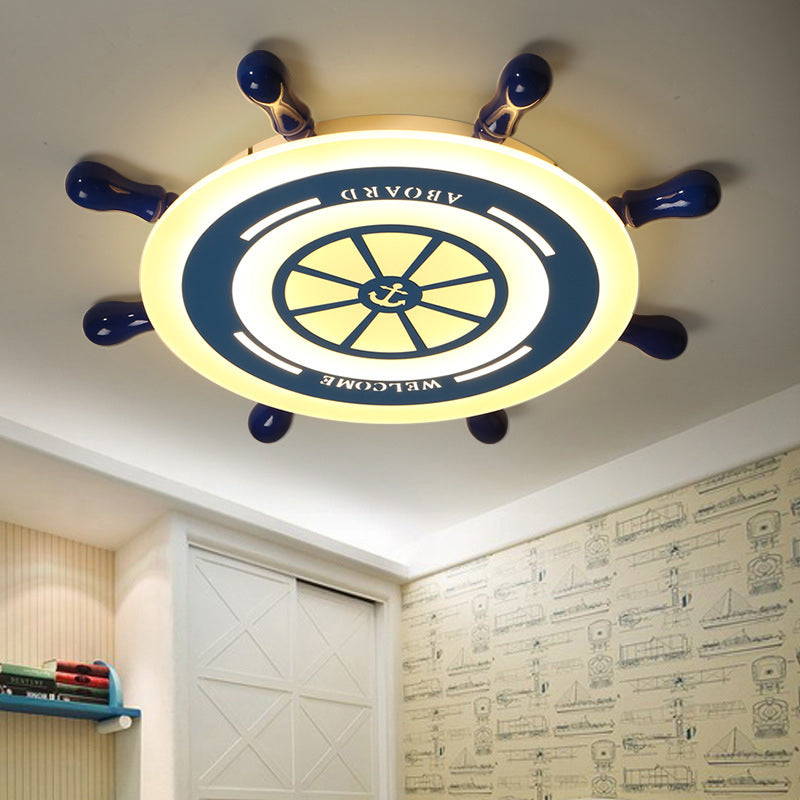 Roer Flush Mount Verlichting Kids Acryl LED Blauw Plafond Gemonteerd Armatuur voor Slaapkamer, Warm/Wit Licht