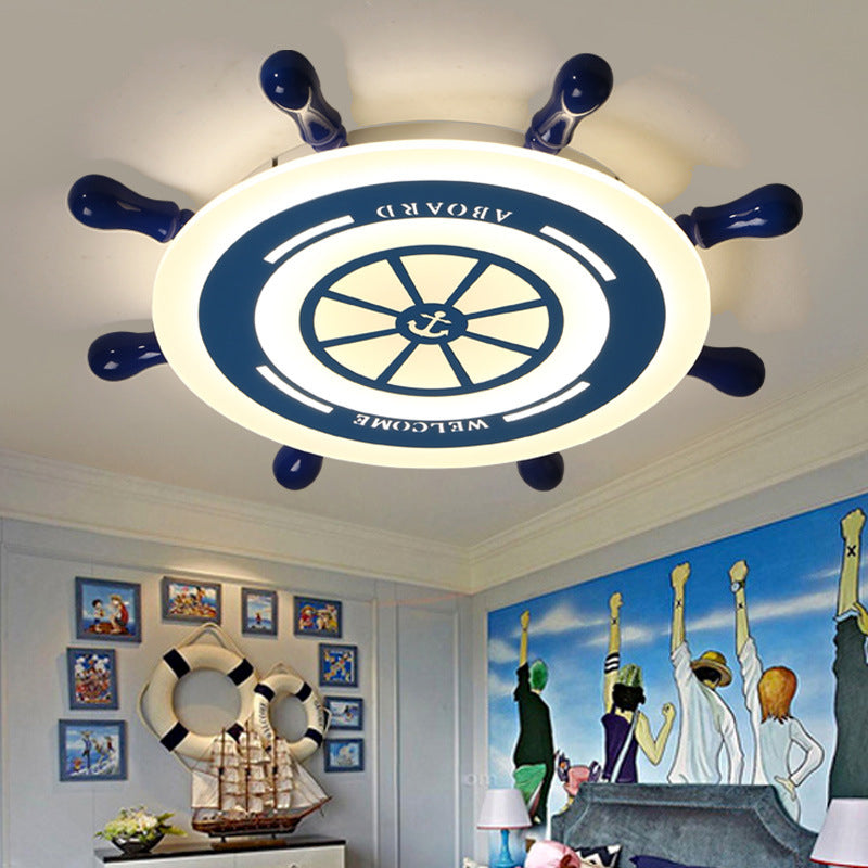 Rudder Flush Mount Lighting Kids Acrylic LED Blue Ceiling Mounted Fixture for Bedroom, Warm/White Light