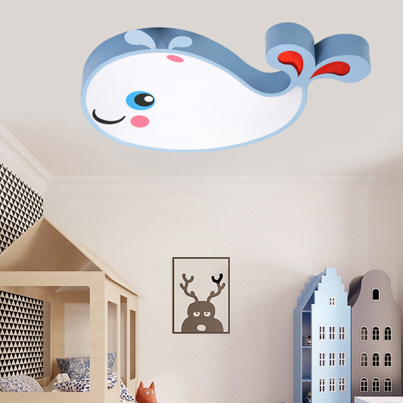 Acrylic Whale Shaped Ceiling Flush Mount Kids LED Blue/Pink Flush Pendant Light for Bedroom, White Light