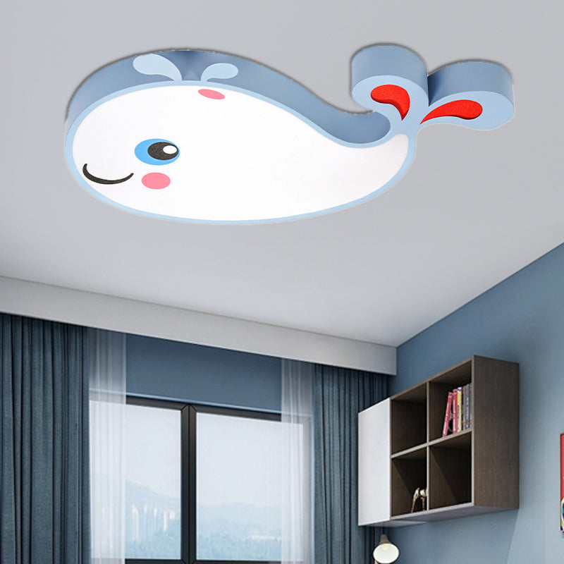 Acrylic Whale Shaped Ceiling Flush Mount Kids LED Blue/Pink Flush Pendant Light for Bedroom, White Light