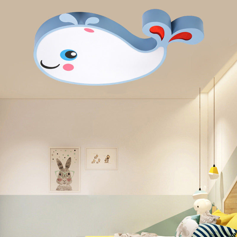 Acrylic Whale Shaped Ceiling Flush Mount Kids LED Blue/Pink Flush Pendant Light for Bedroom, White Light