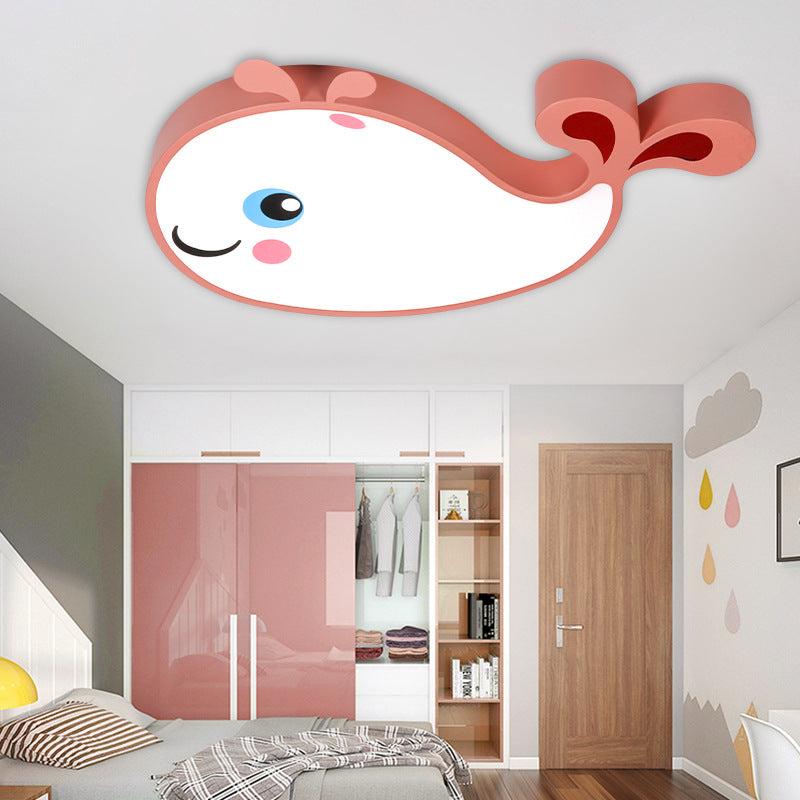 Acrylic Whale Shaped Ceiling Flush Mount Kids LED Blue/Pink Flush Pendant Light for Bedroom, White Light