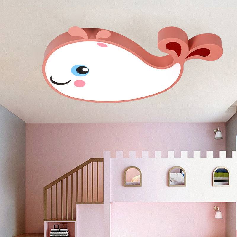 Acrylic Whale Shaped Ceiling Flush Mount Kids LED Blue/Pink Flush Pendant Light for Bedroom, White Light