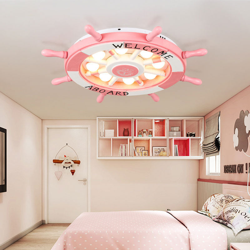 Cartoon Stylish LED Flush Mount Lamp with Acrylic Shade Pink/White Rudder Ceiling Light Fixture for Bedroom