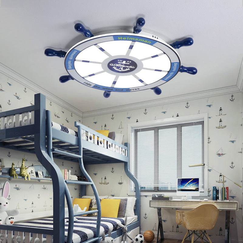 Modern Rudder Metallic Flush Pendant Light Integrated LED Ceiling Light Fixture in Blue for Children Room