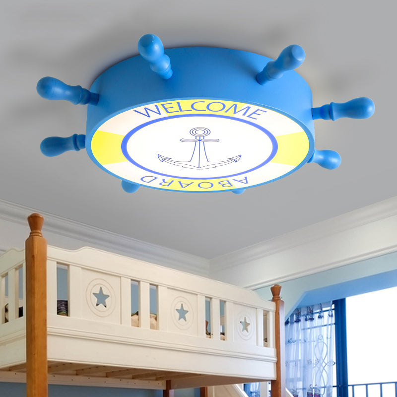 LED Children Room Flush Mount Lighting with Rudder Acrylic Shade Kids Blue/Yellow Ceiling Mounted Light, 16"/19.5" W