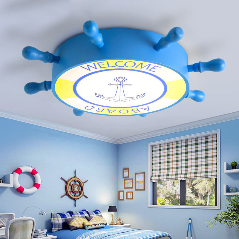 LED Children Room Flush Mount Lighting with Rudder Acrylic Shade Kids Blue/Yellow Ceiling Mounted Light, 16"/19.5" W