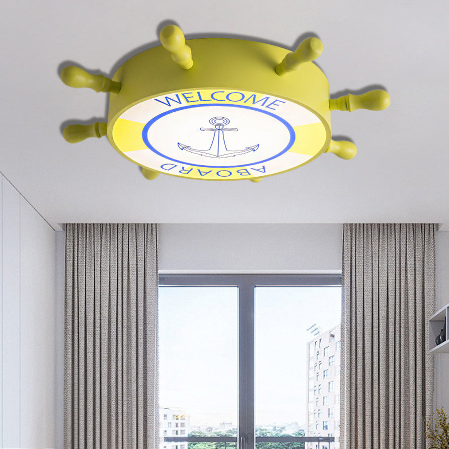 LED Children Room Flush Mount Lighting with Rudder Acrylic Shade Kids Blue/Yellow Ceiling Mounted Light, 16"/19.5" W