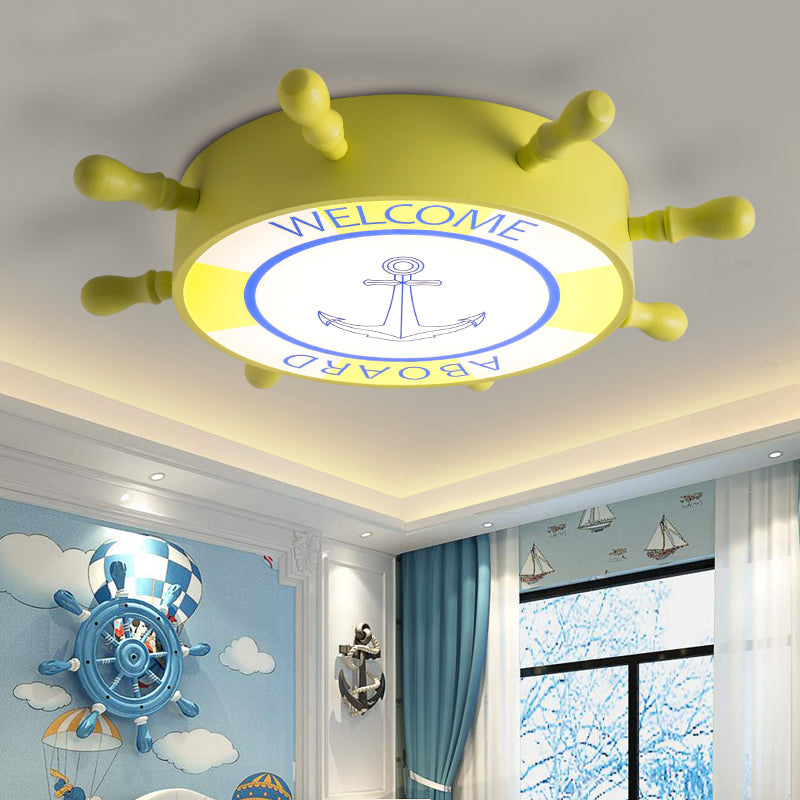 LED Children Room Flush Mount Lighting with Rudder Acrylic Shade Kids Blue/Yellow Ceiling Mounted Light, 16"/19.5" W