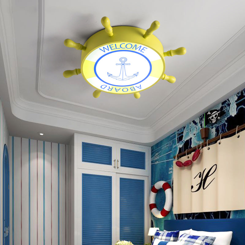 LED Children Room Flush Mount Lighting with Rudder Acrylic Shade Kids Blue/Yellow Ceiling Mounted Light, 16"/19.5" W