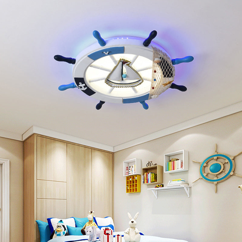 Timón de madera flushmount - iluminación estilo moderno LED azul para niños iluminación de techo cálido / blanco