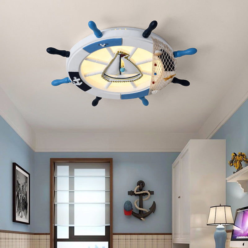 Wooden Rudder Flushmount Lighting Modernism Style LED Blue Ceiling Lighting in Warm/White Light for Kids