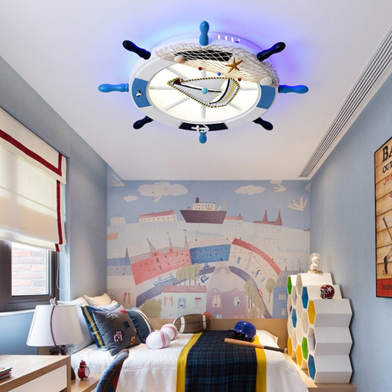 Wooden Rudder Flushmount Lighting Modernism Style LED Blue Ceiling Lighting in Warm/White Light for Kids