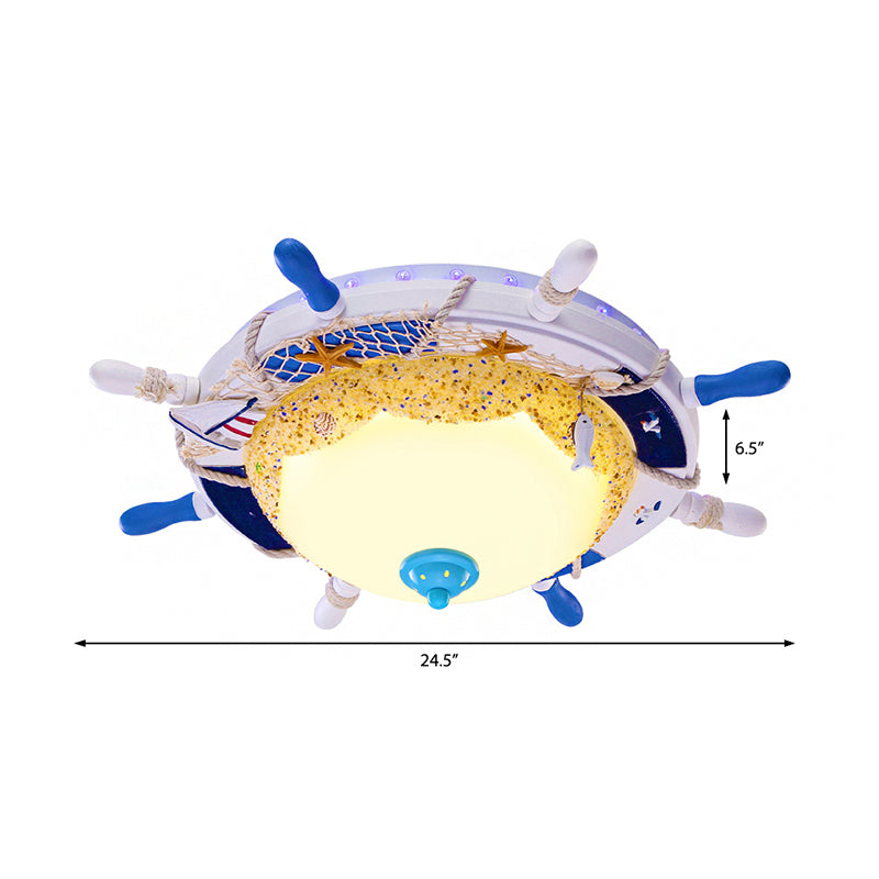 Blue Rudder Shade Flush Light Zeitgenössische LED-Unterputzlampe aus Metall mit Milchglasschirm für Kinderzimmer