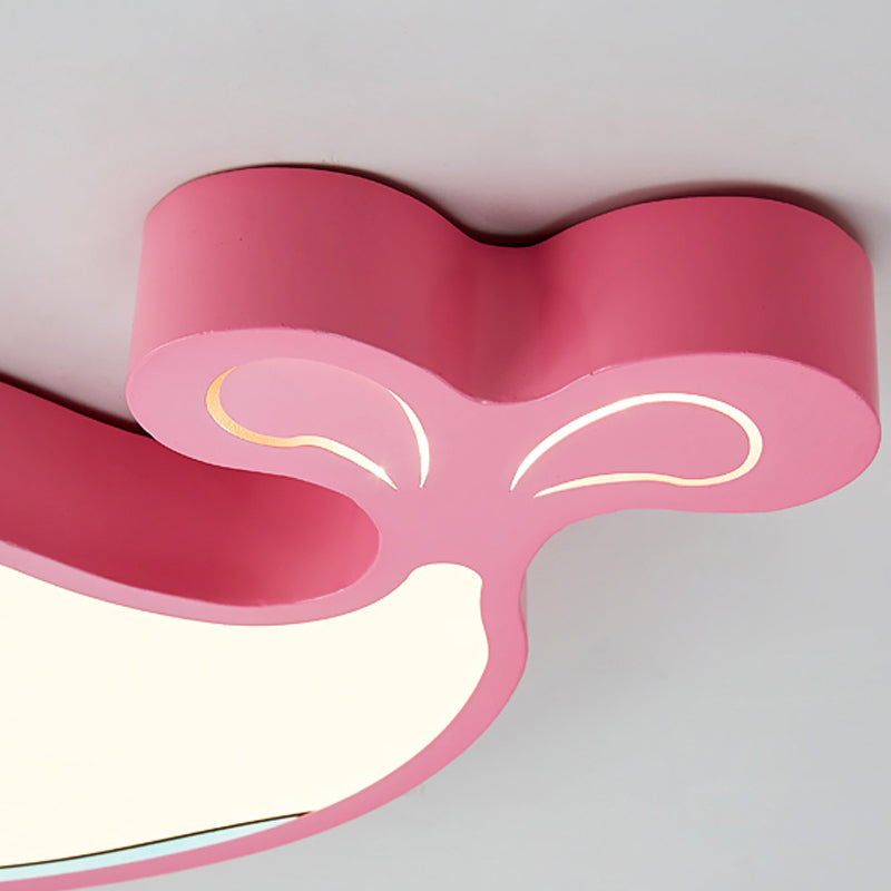 Kids Whale Shaped Flush Mount Lighting Metal and Acrylic LED Bedroom Ceiling Mounted Light in Blue/Pink