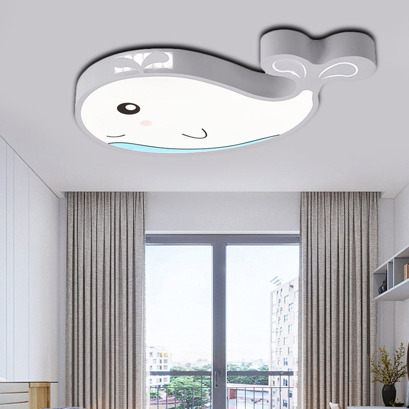 Kids Whale Shaped Flush Mount Lighting Metal and Acrylic LED Bedroom Ceiling Mounted Light in Blue/Pink