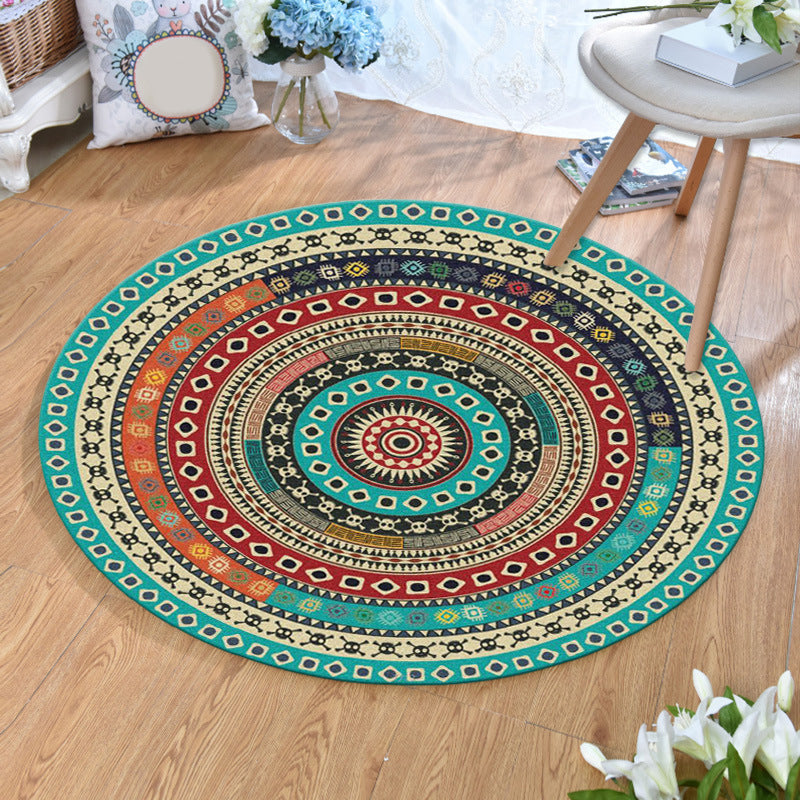 Olden Bohemian Style Rug Multi Color Tribal Pattern Carpet Non-Slip Backing Stain Resistant Washable Rug for Sitting Room