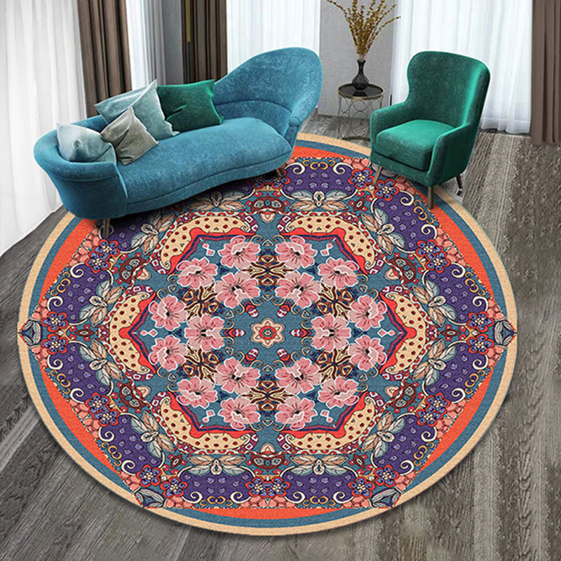 Nice Multi Colored Boho Rug Synthetics Flower Carpet Anti-Slip Backing Washable Stain Resistant Rug for Family Room