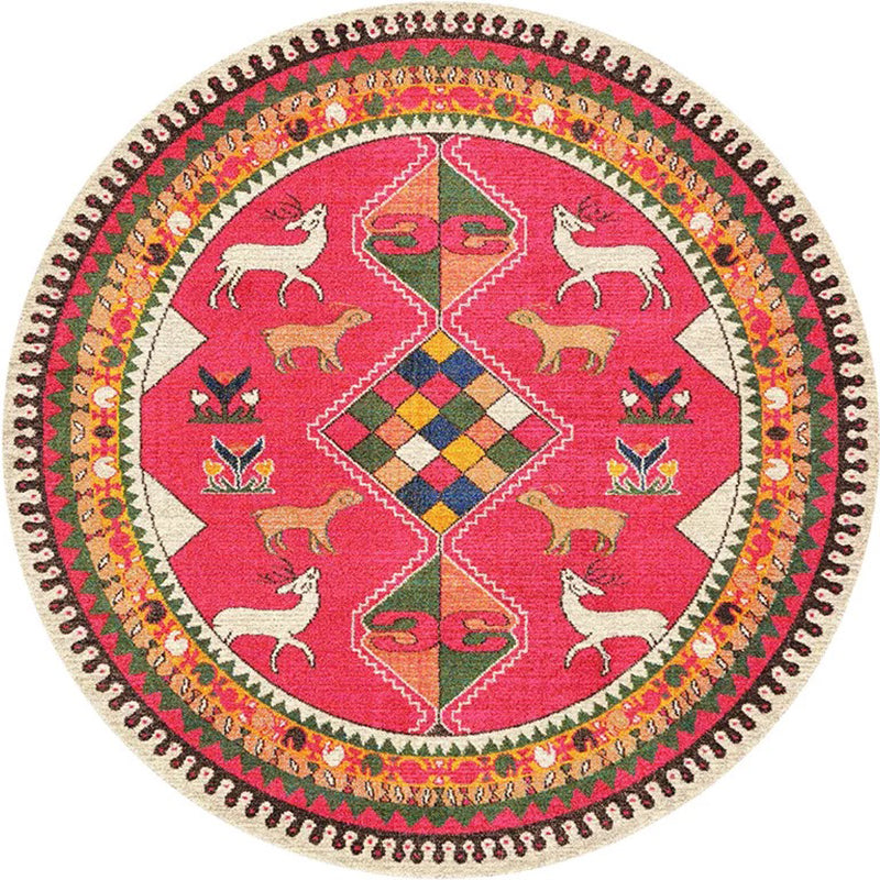 Antique Tribal Print Rug Multi Color Bohemian Indoor Rug Polyester Non-Slip Backing Washable Stain Resistant Carpet for Room