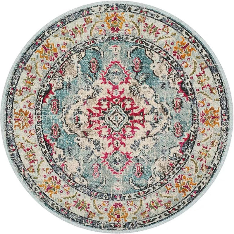 Antique Tribal Print Rug Multi Color Bohemian Indoor Rug Polyester Non-Slip Backing Washable Stain Resistant Carpet for Room