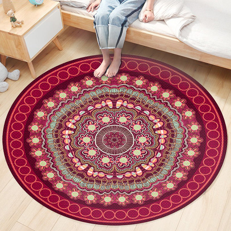 Ethnic Boho Chic Rug Multi-Colored Floral Carpet Machine Washable Non-Slip Backing Pet Friendly Rug for Bedroom