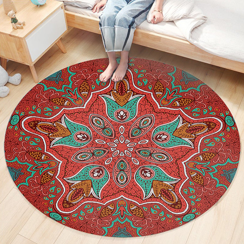 Ethnic Boho Chic Rug Multi-Colored Floral Carpet Machine Washable Non-Slip Backing Pet Friendly Rug for Bedroom