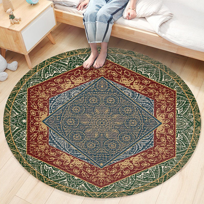 Ethnic Boho Chic Rug Multi-Colored Floral Carpet Machine Washable Non-Slip Backing Pet Friendly Rug for Bedroom