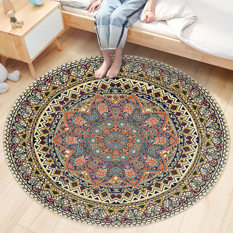 Ethnic Boho Chic Rug Multi-Colored Floral Carpet Machine Washable Non-Slip Backing Pet Friendly Rug for Bedroom