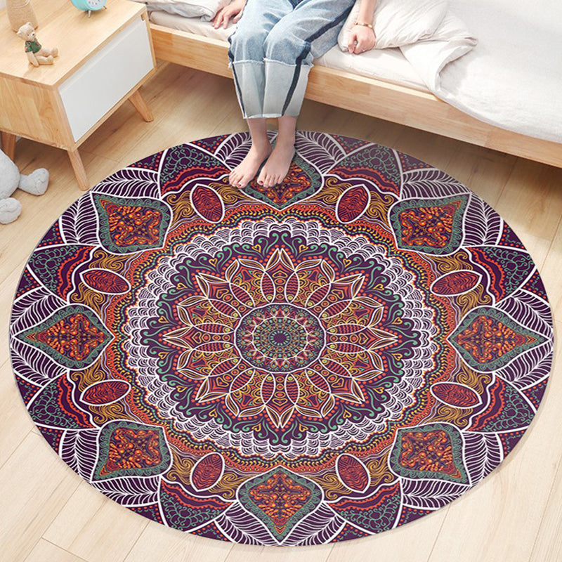 Ethnic Boho Chic Rug Multi-Colored Floral Carpet Machine Washable Non-Slip Backing Pet Friendly Rug for Bedroom