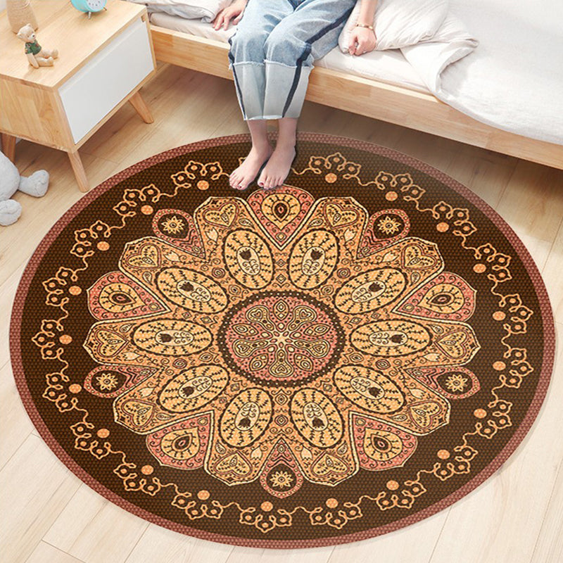 Ethnic Boho Chic Rug Multi-Colored Floral Carpet Machine Washable Non-Slip Backing Pet Friendly Rug for Bedroom