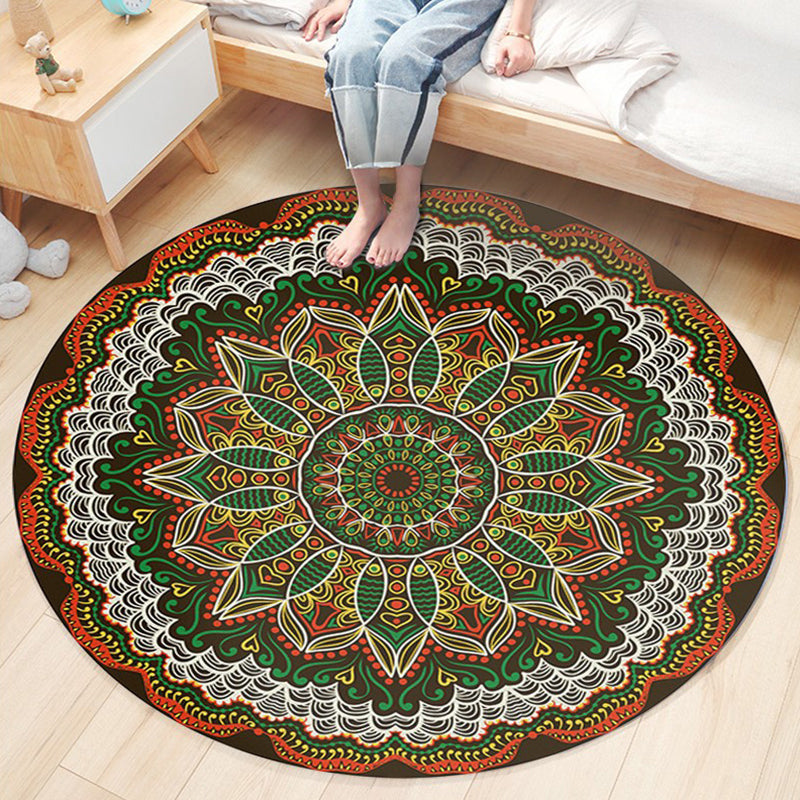 Ethnic Boho Chic Rug Multi-Colored Floral Carpet Machine Washable Non-Slip Backing Pet Friendly Rug for Bedroom