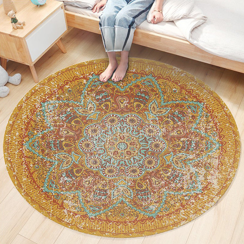 Ethnic Boho Chic Rug Multi-Colored Floral Carpet Machine Washable Non-Slip Backing Pet Friendly Rug for Bedroom