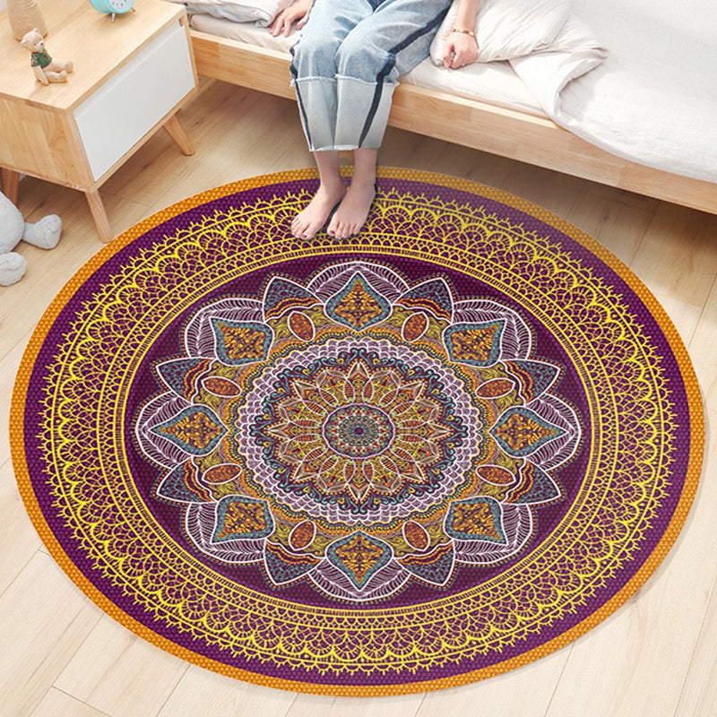 Ethnic Boho Chic Rug Multi-Colored Floral Carpet Machine Washable Non-Slip Backing Pet Friendly Rug for Bedroom