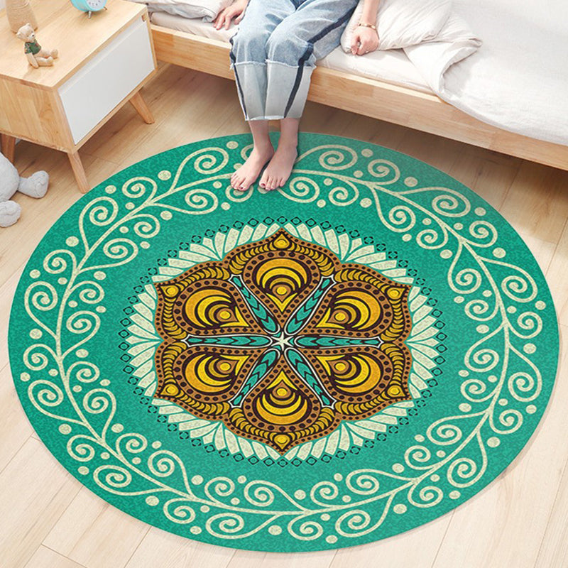 Ethnic Boho Chic Rug Multi-Colored Floral Carpet Machine Washable Non-Slip Backing Pet Friendly Rug for Bedroom