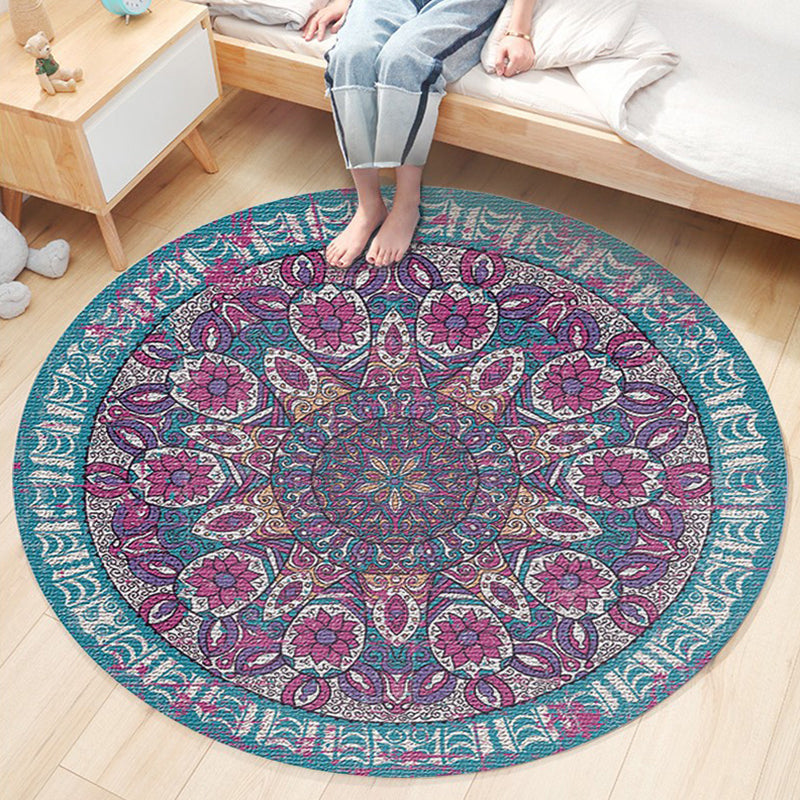 Ethnic Boho Chic Rug Multi-Colored Floral Carpet Machine Washable Non-Slip Backing Pet Friendly Rug for Bedroom