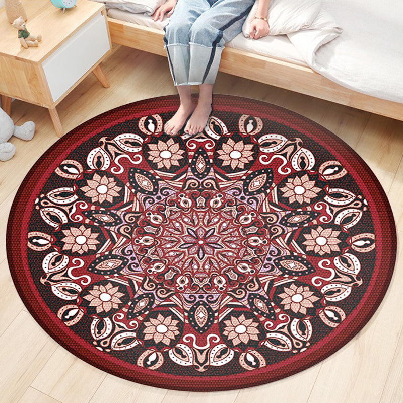 Ethnic Boho Chic Rug Multi-Colored Floral Carpet Machine Washable Non-Slip Backing Pet Friendly Rug for Bedroom