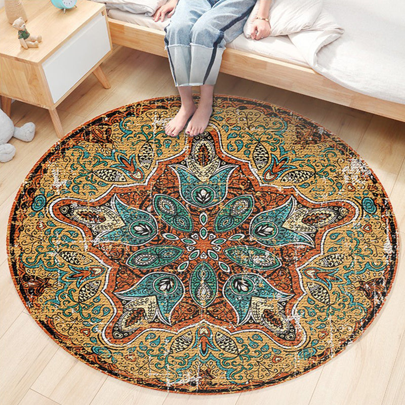 Ethnic Boho Chic Rug Multi-Colored Floral Carpet Machine Washable Non-Slip Backing Pet Friendly Rug for Bedroom