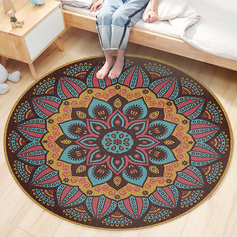 Ethnic Boho Chic Rug Multi-Colored Floral Carpet Machine Washable Non-Slip Backing Pet Friendly Rug for Bedroom