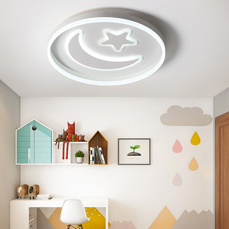 Round Acrylic Ceiling Mount Light Cartoon Style LED Black/White Flush Mount Lamp in Warm/White Light for Bedroom