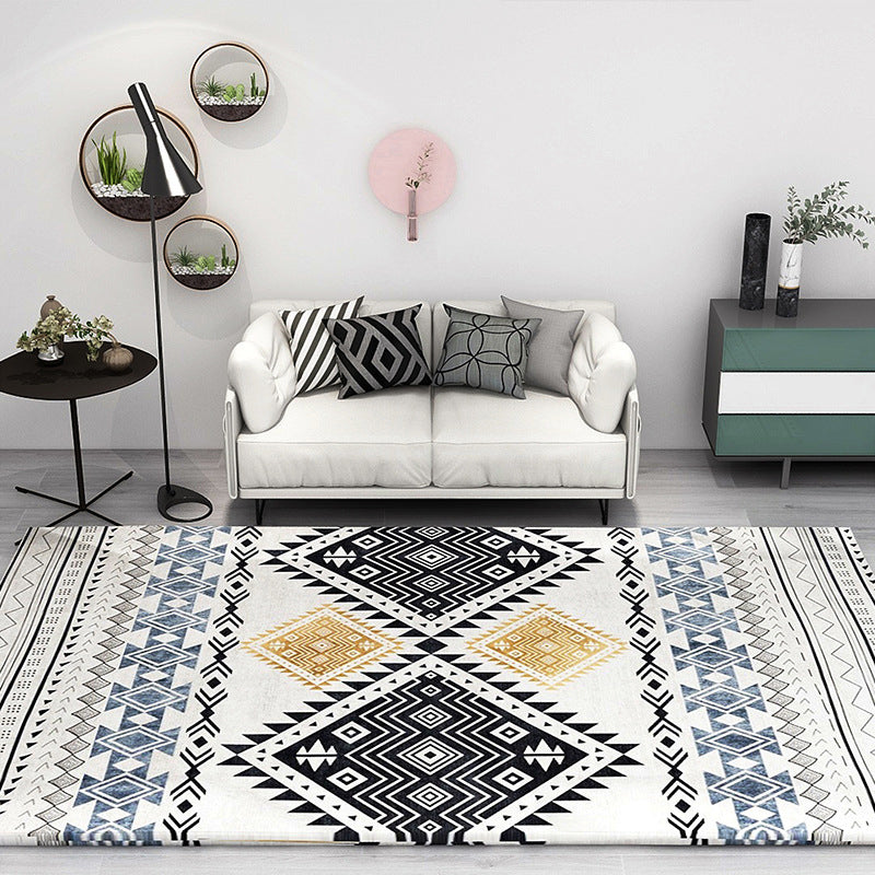 Boho Seamless Patterned Rug Multi-Color Synthetics Carpet Anti-Slip Stain Resistant Machine Washable Rug for Living Room