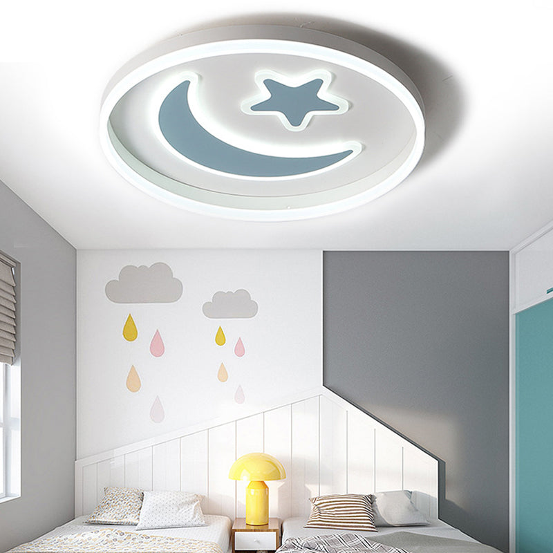 Ronde Acryl Plafond Mount Licht Cartoon Stijl LED Zwart/Wit Flush Mount Lamp in Warm/Wit Licht voor Slaapkamer