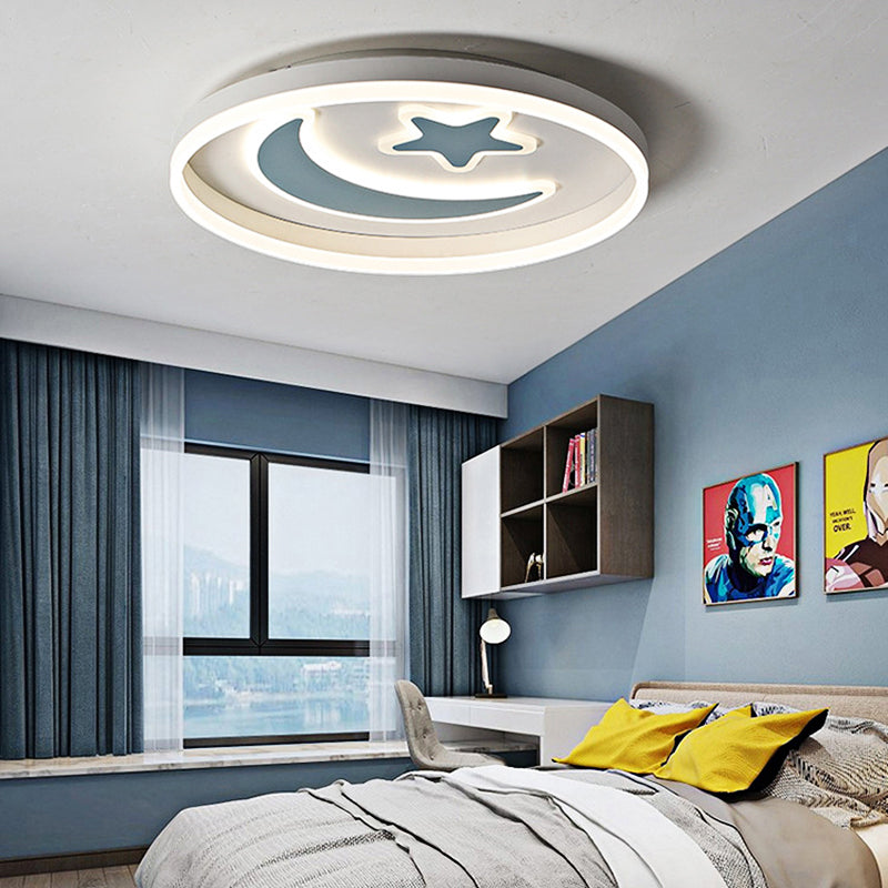 Round Acrylic Ceiling Mount Light Cartoon Style LED Black/White Flush Mount Lamp in Warm/White Light for Bedroom