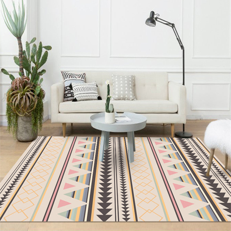 Bohemian Style Geometric Patterned Rug Multi-Colored Polypropylene Rug Anti-Slip Backing Pet Friendly Washable Rug for Home