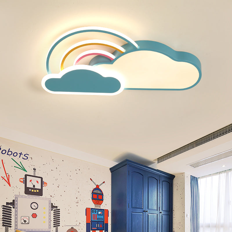 Iluminación empotrada con diseño de nube de 19,5 "/25,5" de ancho, luz LED acrílica azul montada en el techo para dormitorio para niños