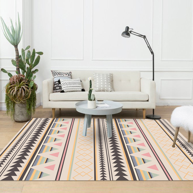 Bohemian Style Geometric Patterned Rug Multi-Colored Polypropylene Rug Anti-Slip Backing Pet Friendly Washable Rug for Home