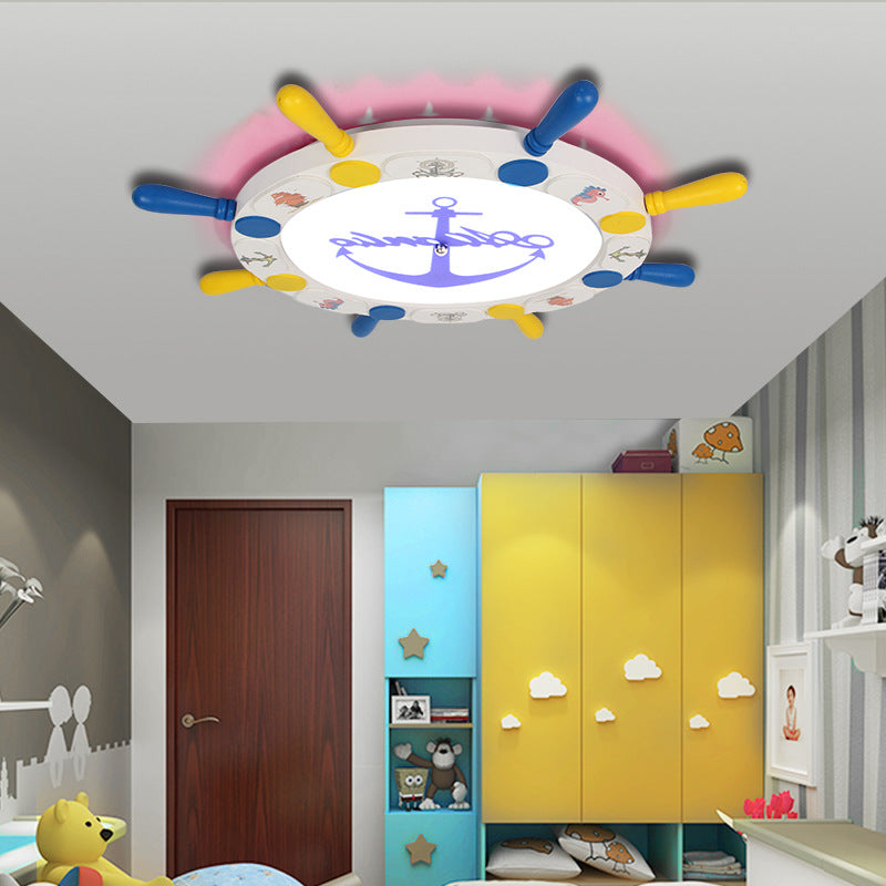 18"/22" W Rudder Design Flushmount Ceiling Fixture Kids Wood and Metal LED Bedroom Flush Pendant Light in Yellow