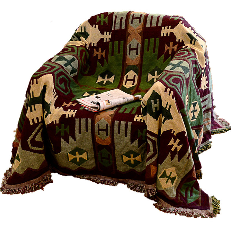 Tapis de style rétro country vert géométrique de tissage de tapis pour animaux de compagnie pour salon