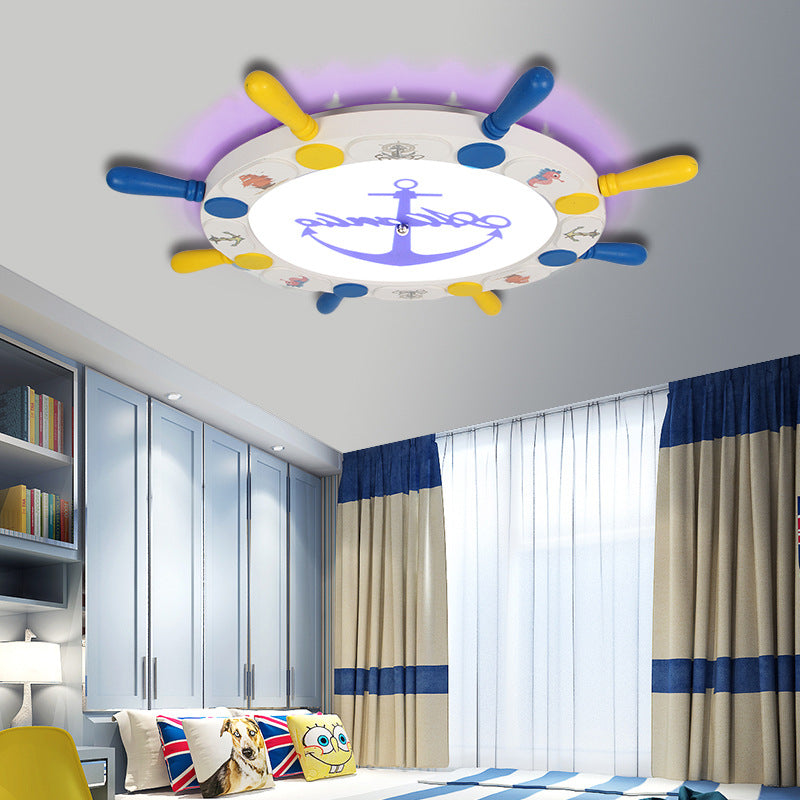 18 "/22" W Roer Ontwerp Flushmount Plafond Armatuur Kids Hout en metaal LED slaapkamer flush hanger licht in geel